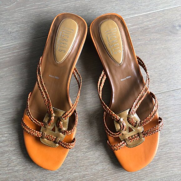 Nickels Soft Poron 4000 Leather Sandals w Braided Design Orange Olive Tan - Picture 3 of 7